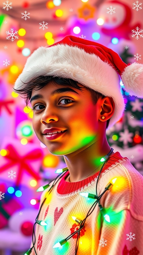 A Christmas-themed profile picture inspired by Playboi Carti, featuring a person in a Santa hat with festive decorations.